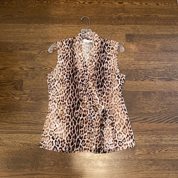 Calvin Klein Leopard Print Wrap Top - Picture 3 of 8